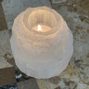 Selenite Tower White Tealight Tea Light Candle Holder Healing Crystal NEW!!